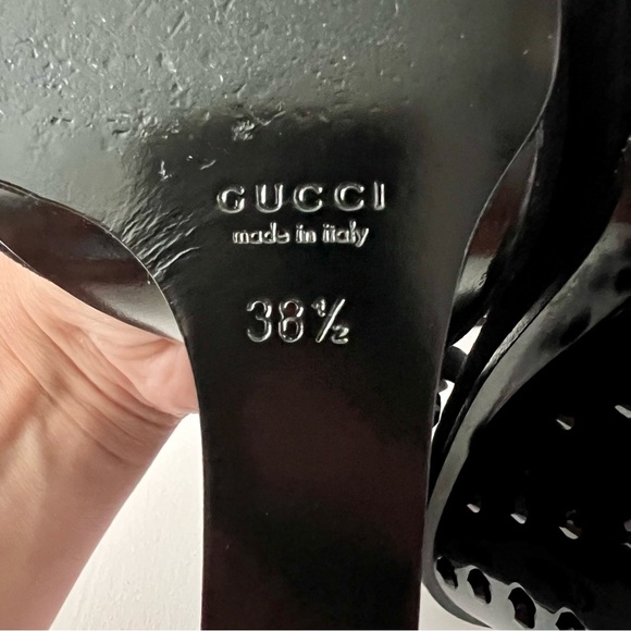 GUCCI | Black Suede Peep Toe Slingback Lucite Studded Wedge Heels Vintage 38.5 - Picture 13 of 13
